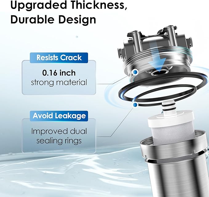 Waterdrop BS08 Under Sink Water Filter, 1 Year Lifetime Stainless Steel Water Filter System, Reduces Chlorine, Lead, Heavy Metals, Bad Taste& Odor (1 Filter & 1 Brushed Nickel Faucet Included)