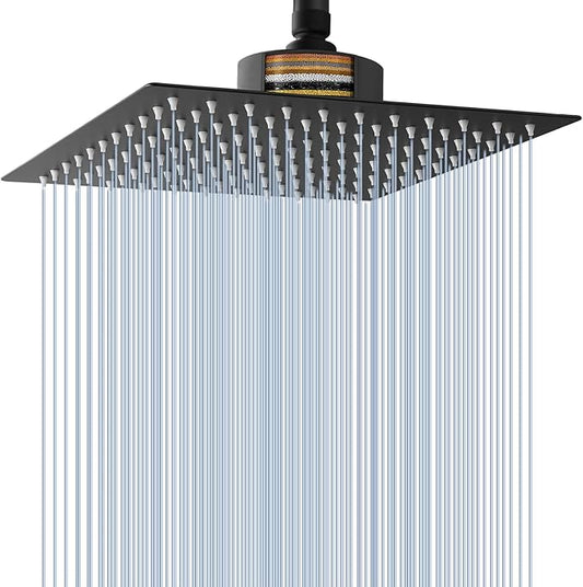 Voolan Rain Shower Head with Filtered - High Flow Large Rainfall Shower Heads Made of Stainless Steel - Waterfall Showerhead Filter For Hard Water(12" Matte Black)