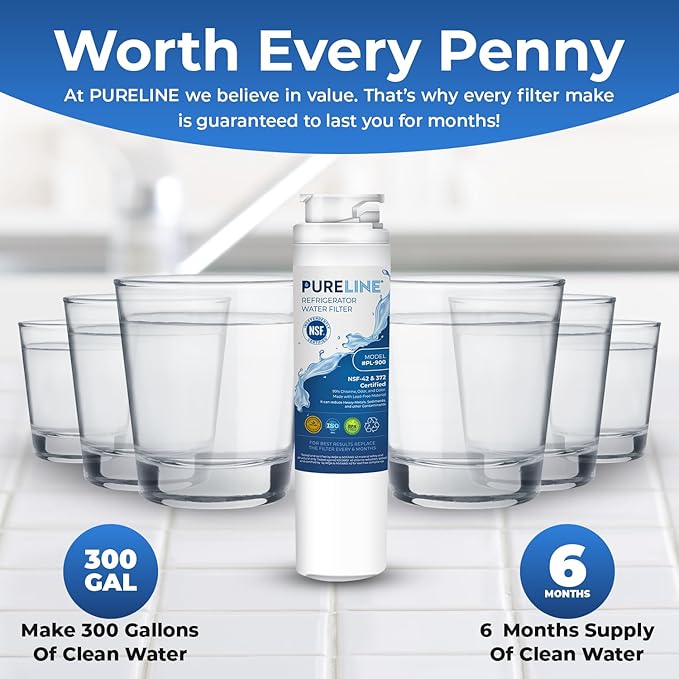 Pureline MSWF Replacement for GE MSWF, RWF1500A, 101820A, 101821B Refrigerator Water Filter - Reduces Bad Taste & Odor