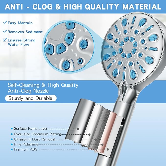 VXV 5 Inch Filtered Shower Head with Handheld, Removes Chlorine & Hard Water, High Pressure 8-Mode, Built in Power Wash, Showerhead with 71" Shower Hose & Shower Bracket(Chrome)