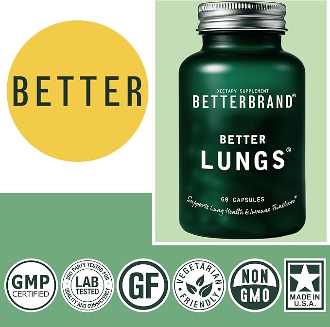 Betterbrand BetterLungs Daily Respiratory Health Supplement (60 Capsules) | with Vitamin D, Elderberry, Ginseng, Mullein, and Reishi Mushroom | for Lung Health and Allergy Relief (Pack of 2)