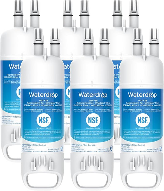 Waterdrop EDR1RXD1 Replacement for Everydrop® Filter 1, W10295370A, EDR1RXD1B, P8RFWB2L, P4RFWB, Kenmore® 46-9081, 46-9930, WD-F38 Refrigerator Water Filter, 6 Pack