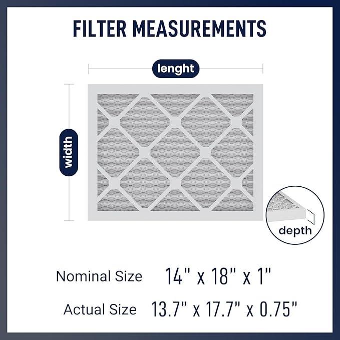 14x18x1 MERV 13 Air Filters, 6-Pack, Actual Size: 13.7" x 17.7" x 0.75", Pleated Design with Enhanced Filter Media for Superior Filtration,Perfect for HVAC, AC & Furnace Systems