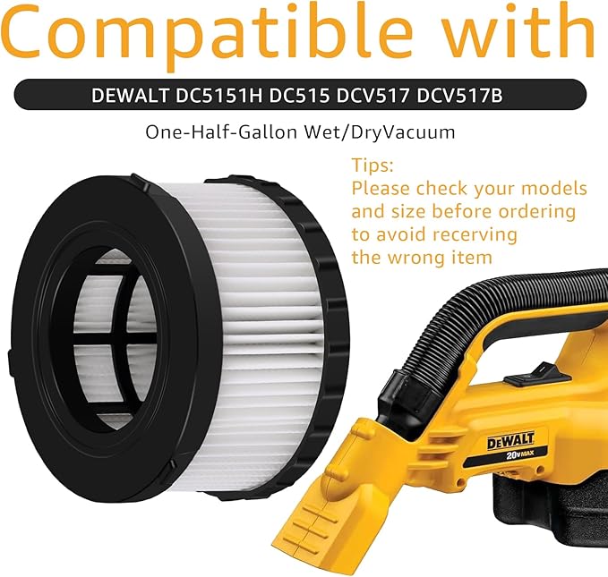 4-Pack DC5151H HEPA Filter Replacement, Compatible with DEWALT Dry Wet Vacuum DC515 DCV517 DCV517B, washable and reusable filter vacuum cleaner, with cleaning brush