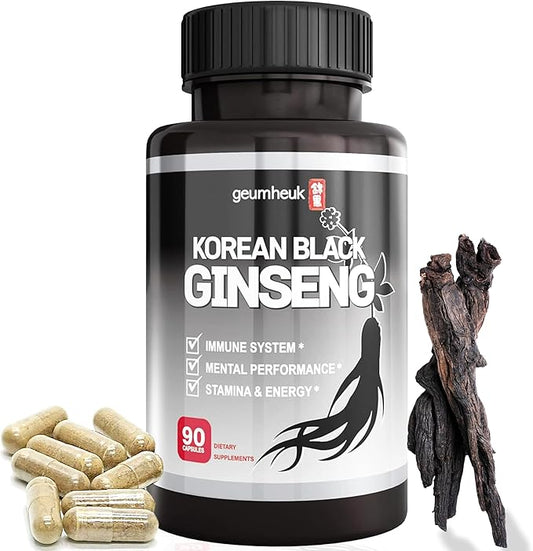 Korean Black Panax Ginseng Capsule 1000mg - 90 Vegan Capsules Non GMO, High Ginsenosides, High Absorption Rate, Enhance Immunity, Mental Performance, Stamina & Energy, Men & Women