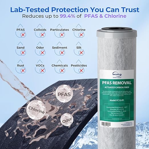 iSpring CKC1-PF 2.5" x 10" Countertop Water Filter, SGS-Tested Filter, Reduces PFAS, Chlorine, Odors - Easy Installation, Fits Most Faucets, Up to 12 Months, White (1 Filter Included)
