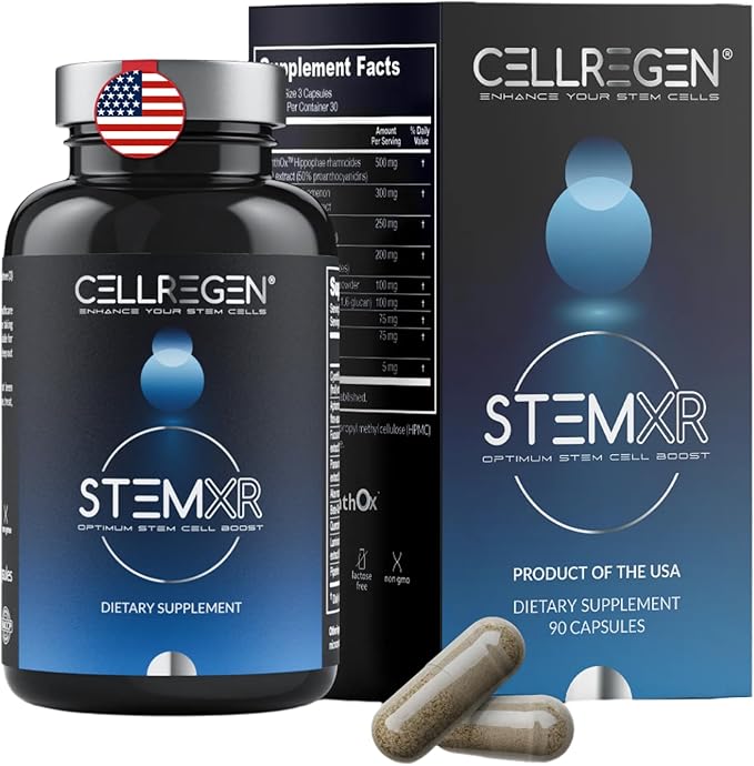 StemXR™ Stem Cell Activator & Circulation Booster – Stem Cell Supplement for Men & Women – Blue Green Algae, Longevity, Vitality, Anti-Aging, Energy & Performance Support – 90 Capsules
