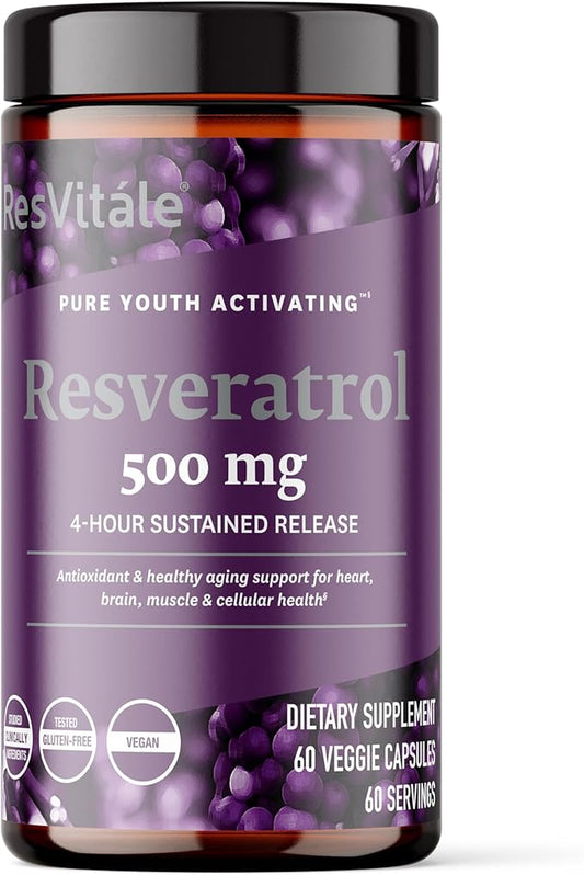 ResVitale Resveratrol 500 mg - Resveratrol Supplement for Men and Women - 60 Veggie Capsules