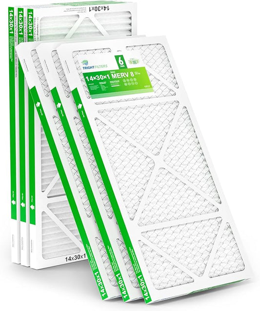 14x30x1 Air Filter 6 Pack, Durable MERV 8 Pleated Home HVAC AC Furnace Filters, Lightweight Compact Air Conditioner Filter Replacement