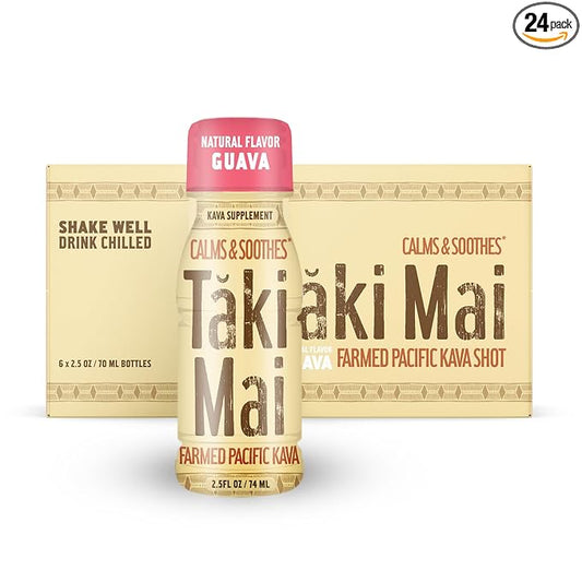Taki Mai Guava Kava Kava 2.5 oz (24-pack) Shots – Noble Kava Root Drink, Ready to Drink for Stress Support & Relaxation, Fast Acting Herbal Support for Calming Better Sleep and Balanced Mood