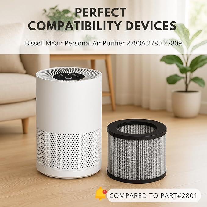 Nispira 3-in-1 True HEPA Activated Carbon Filter Replacement For Bissell MYair Personal Air Purifier 2780A 2780 27809, Compared to Part 2801. Size 7" x 7" x 6.1". 1 Pack (NOT FOR MODEL 3139A)