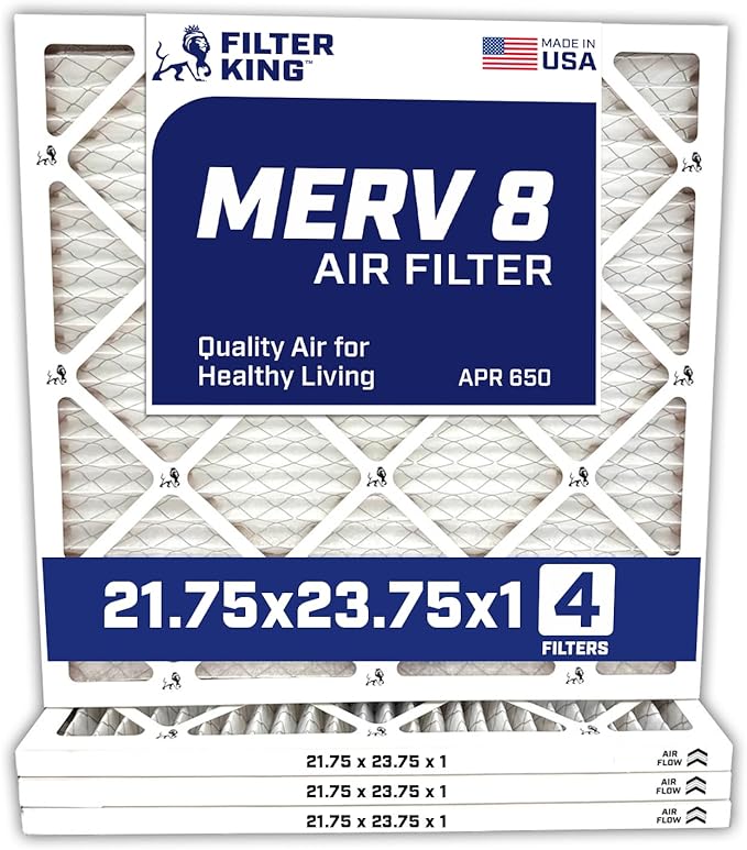 Filter King 21.75x23.75x1 Air Filter | 4-PACK | MERV 8 HVAC Pleated A/C Furnace Filters | MADE IN USA | Actual Size: 21.75 x 23.75 x .75"
