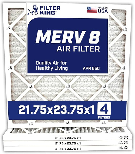 Filter King 21.75x23.75x1 Air Filter | 4-PACK | MERV 8 HVAC Pleated A/C Furnace Filters | MADE IN USA | Actual Size: 21.75 x 23.75 x .75"
