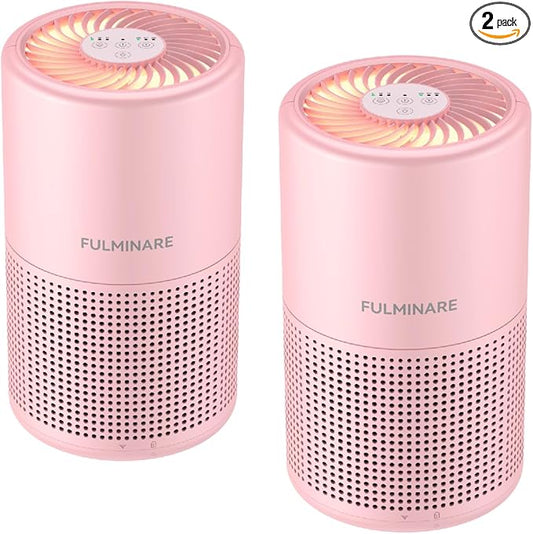 FULMINARE Air Purifiers for Home H13 True HEPA Air Filter Quiet Air Cleaner With Night Light Portable Small Air Purifier for Bedroom Office Living Room (Pink 2 Pack)