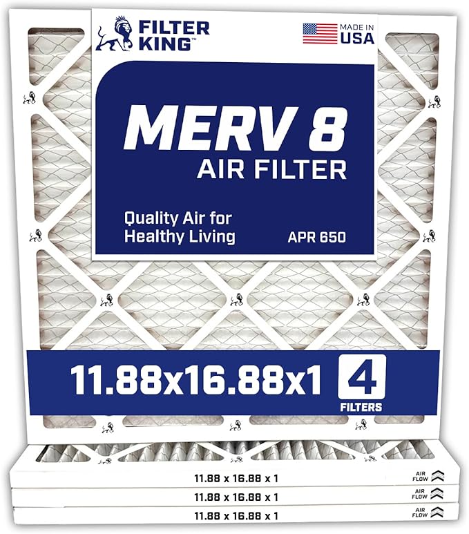Filter King 11.88x16.88x1 Air Filter | 4-PACK | MERV 8 HVAC Pleated A/C Furnace Filters | MADE IN USA | Actual Size: 11.88 x 16.88 x .75"