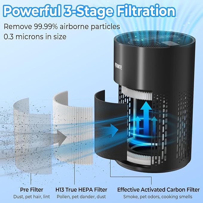 FITNATE Air Purifiers for Home Large Room Up to 1076 Ft² with Aromatherapy, H13 True HEPA Air Purifier for Pets, Quiet Air Cleaner for Smoke Dust Pollen Pet Dander Odor, with Night Light,Timer, Black