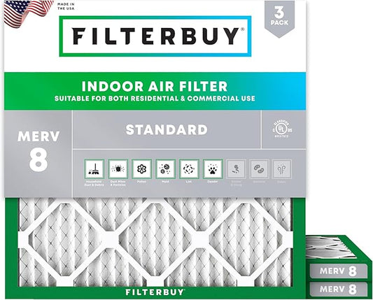 Filterbuy 27x27x1 Air Filter MERV 8 (MPR 700) Dust Defense Replacement (3-Pack), Electrostatic Pleated HVAC AC Furnace Filters, Made in USA (Actual Size: 26.50 x 26.50 x 0.75)