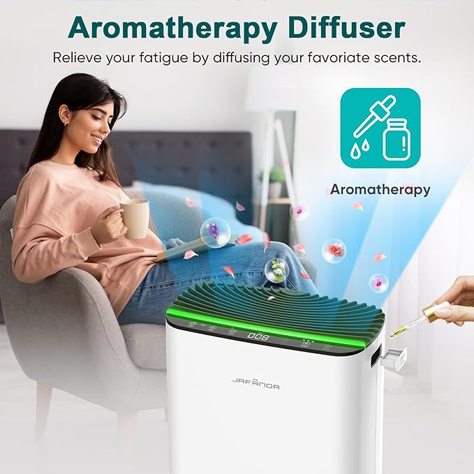Jafända Air Purifiers for Home Cover Up to 1226ft², Allergen HEPA Air Filter with PM2.5 Sensor, Auto Mode& Timer, Aromatherapy, 22 dB Quiet Air Cleaner for Pet Dander/Hair, Allergies, Dust&VOCs