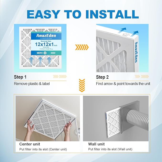 12x12x1 AC Air Filter MERV 8 (4-Pack) MPR 600 FPR 5 Furnace Pleated Filters for Home Dust Defense Replacement (Actual Size: 11.81"x11.81"x 0.79")