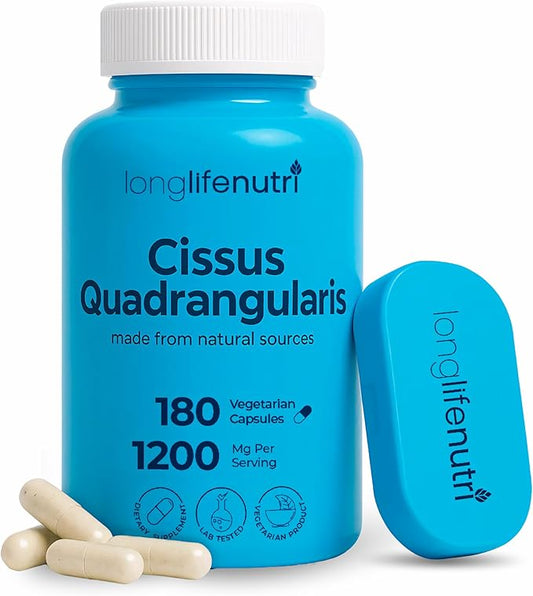 Cissus Quadrangularis 1200mg - 180 Vegetarian Capsules, Stem Extract for Joint Comfort, Bone Strength & Active Mobility, High Potency Formula, 3-Month Supply, GMP Certified, Made in USA