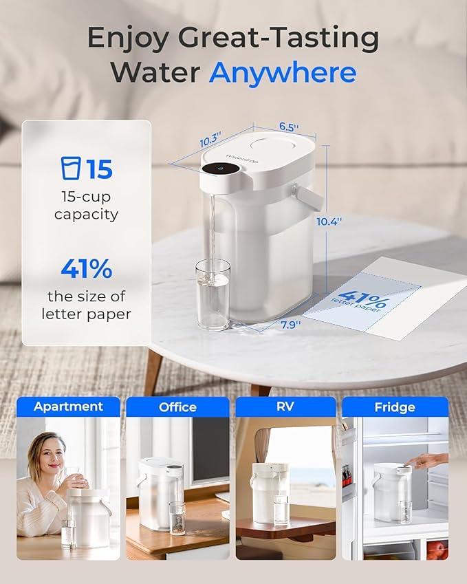 Waterdrop TDS Reduction Rechargeable Water Filter Dispenser, Retain Key Minerals, Instantly Improve Flavor, 15-Cup 5-Stage Portable Countertop Water Filtration System with 1 Filter, White