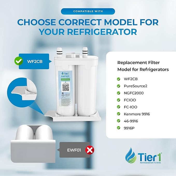 Tier1 PureSource2 Refrigerator Water Filter 2-pk | Replacement for WF2CB, NGFC 2000, 1004-42-FA, 469911, 469916, FC100, EWF2CBPA, Fridge Filter