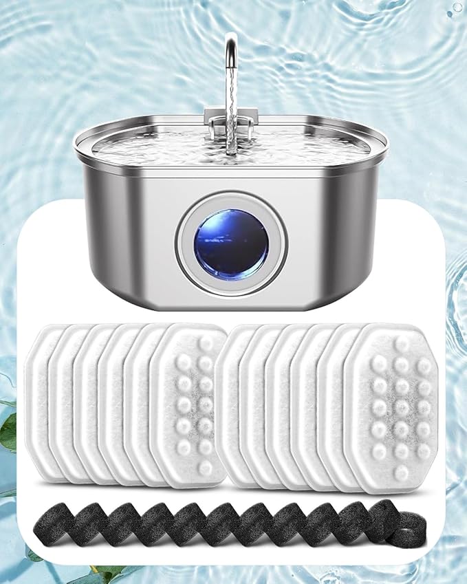 12 Pack Cat Water Fountain Filters with 12 Pack Pre-Filter Sponges Set for 3.2L/108oz Pet Cat Water Fountain, Pet Fountain Filter Replacement