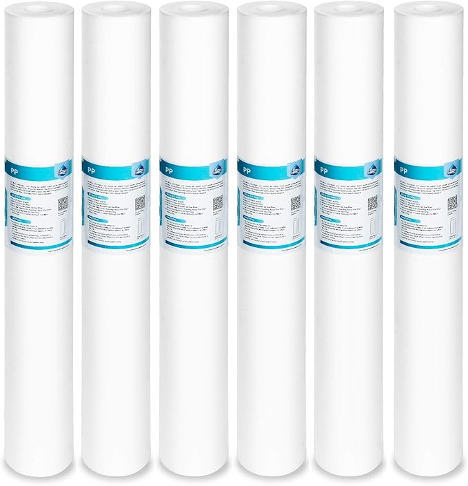 Membrane Solutions 10 Micron Sediment Water Filter Replacement Polypropylene Cartridge 20"x2.5" for Whole House Filter System - 6 Pack