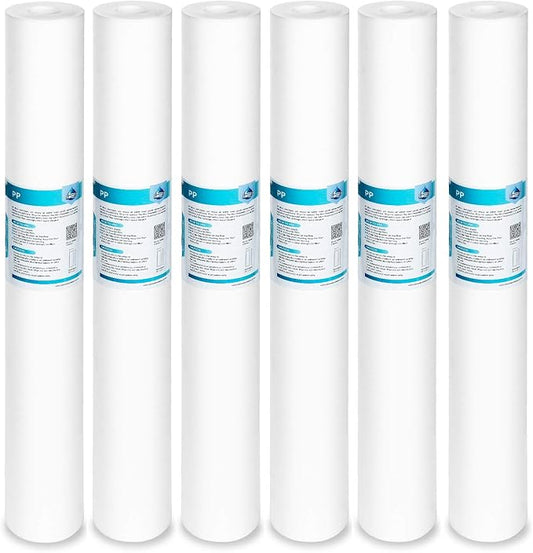 Membrane Solutions 10 Micron Sediment Water Filter Replacement Polypropylene Cartridge 20"x2.5" for Whole House Filter System - 6 Pack