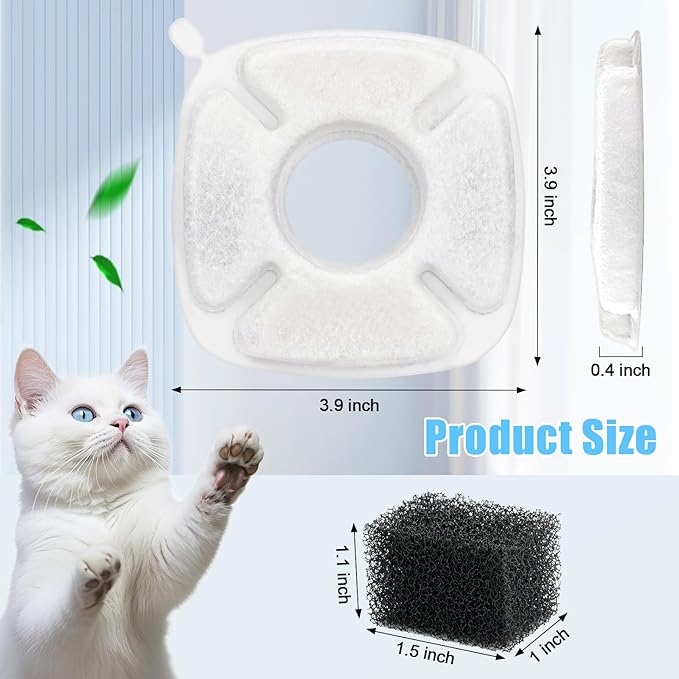 28 Pack Pet Water Fountain Filters, 14 Pcs Replacement Cat Filters & 14 Pcs Pre-Filter Sponges for 95oz/2.8L 135oz/4L 67oz/2L Automatic Pet Cats Dog Water Fountain Dispenser