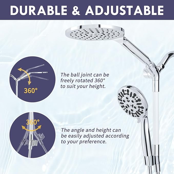 Modern Dual Shower Head with Handheld Spray, 7.5" Rainfall Shower Head, 9 Modes Hand Showerhead, 78" Hose, Chrome
