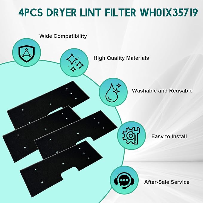 4PCS WH01X35719 Lint Filter Replacement for GE Profile Washer Dryer Combo, Dryer Lint Filter Replacement PFQ97HSPVDS - Hand Washable and Reusable