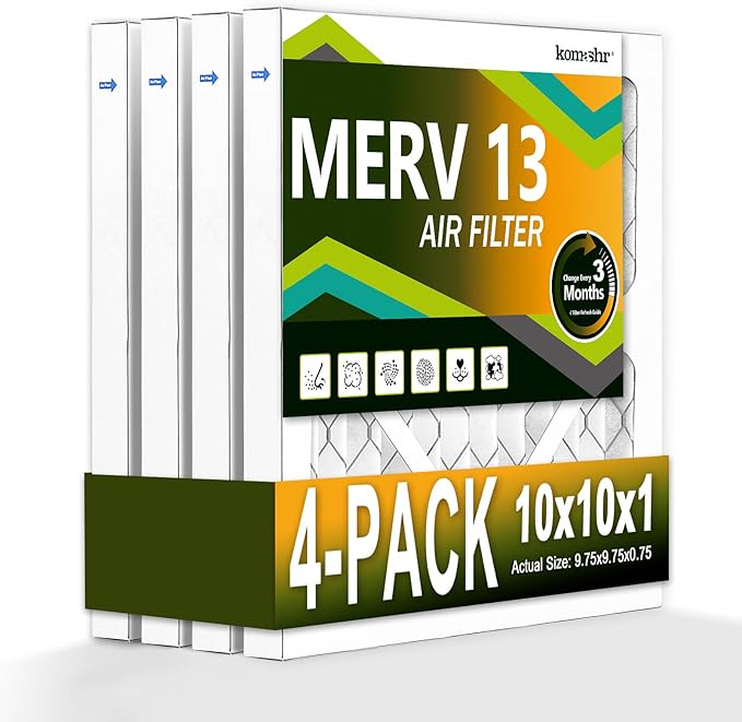 10x10x1 Air Filter MERV 13 (4-Pack), HVAC/Furnace AC Filter Replacement, Dust Defense–Comparable with MPR 1500-1900 & FPR 10 (Actual 7.75x7.75x0.75)