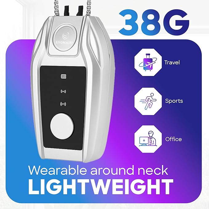 Portable Air Purifier for Travel with 50M Ions/cm³ | Mini Wearable Necklace Ionizer, Filterless, No Maintenance | Personal Air Purifier Small, 500mAh Rechargeable, 120H Runtime, CE ROHS FCC Certified