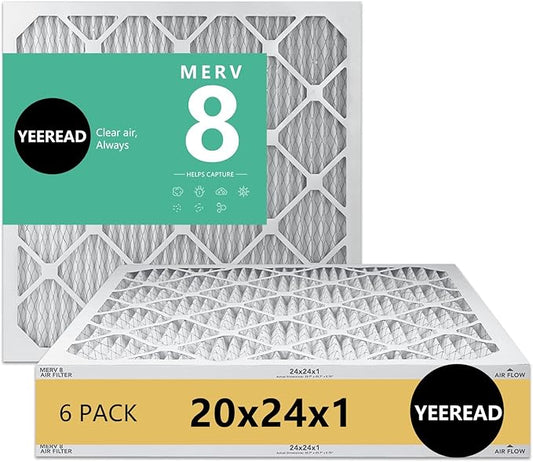 20x24x1 MERV 8 Air Filters 6-Pack, Actual Size 19.7" x 23.7" x 0.75" – Compatible with HVAC, Air Conditioners & Furnaces– High Particle Capture & Smooth Airflow