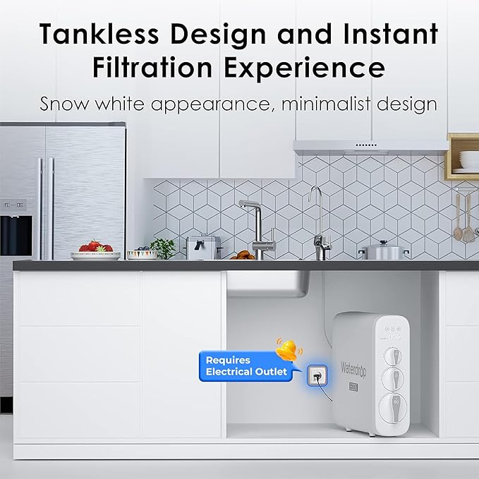 Waterdrop G3P600 Reverse Osmosis System, 8 Stage Tankless Reverse Osmosis Water Filter, NSF/ANSI 42 & 58 & 372 Certified, Under Sink RO System, 2:1 Pure to Drain, Smart LED Faucet