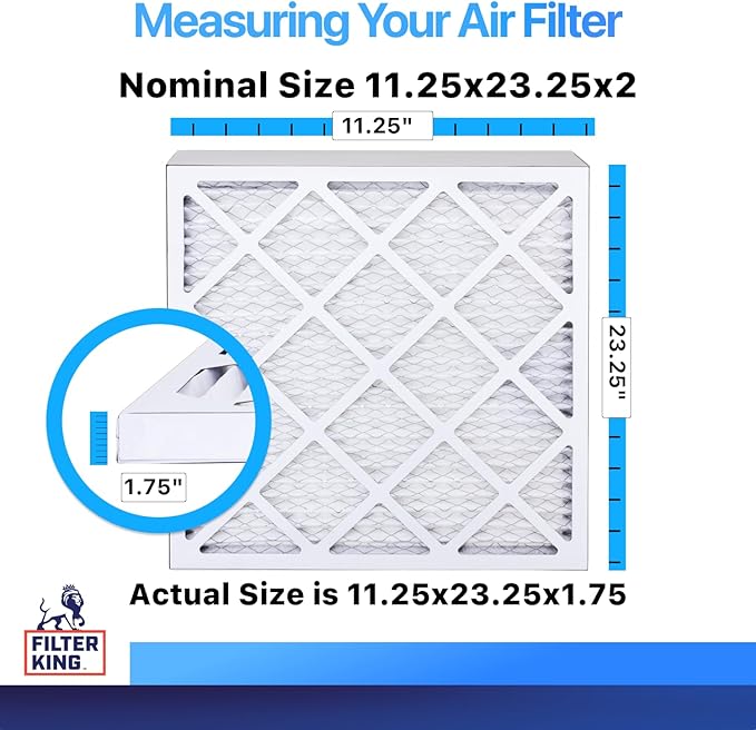 Filter King 11.25x23.25x2 Air Filter | 6-PACK | MERV 8 HVAC Pleated A/C Furnace Filters | MADE IN USA | Actual Size: 11.25 x 23.25 x 1.75"