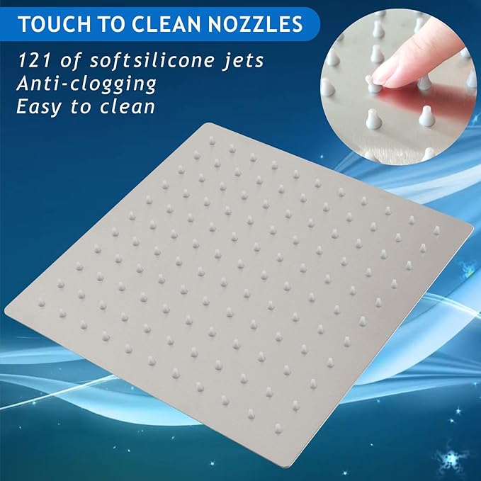 Voolan Rain Shower Head with Filtered - High Flow Large Rainfall Shower Heads Made of Stainless Steel - Waterfall Showerhead Filter For Hard Water(10" Brushed Nickel)