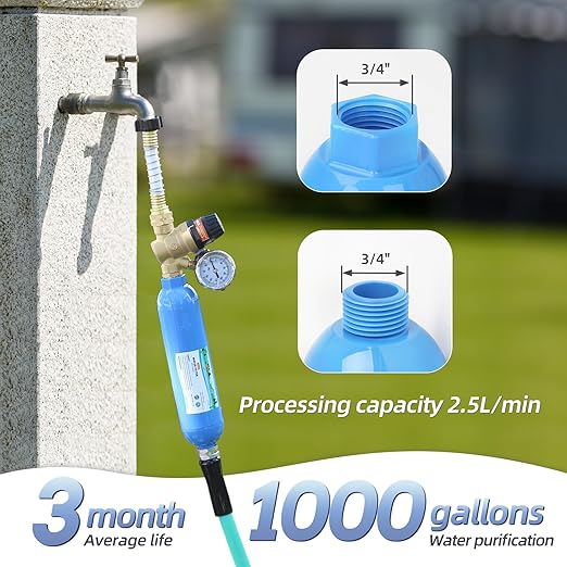 RV Water Filter, Inline Water Hose Filter for Camper, Travel Trailer, Marine, Garden, Pool, NSF Certified, Reduces Bad Taste, Odors, Chlorine
