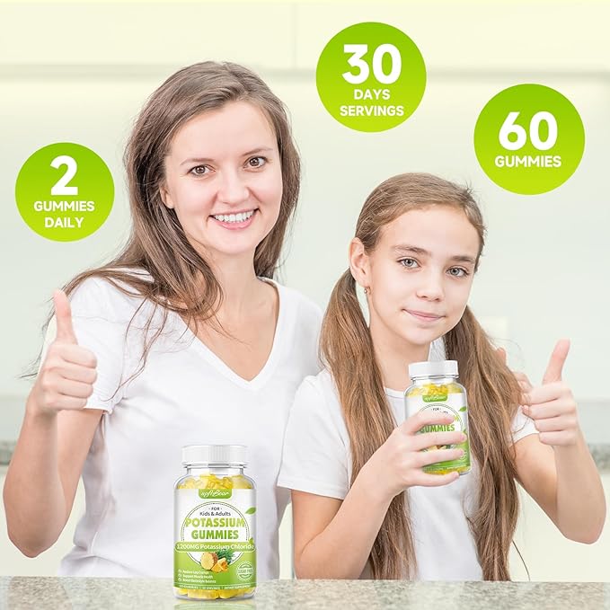 softbear Potassium Chloride Gummies 1200mg, Sugar-Free Potassium Gummies for Adults Support Leg Cramps High Potency Potassium Chloride Supplement, Pineapple Flavor 60 Count
