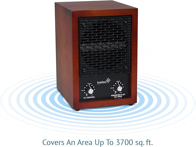 Ivation 5-in-1 HEPA Air Purifier & Ozone Generator, Ionizer & Deodorizer for Up to 3,700 Sq/Ft – Included HEPA, Carbon and Photocatalytic Filters, with UV Light and Negative Ion Generator
