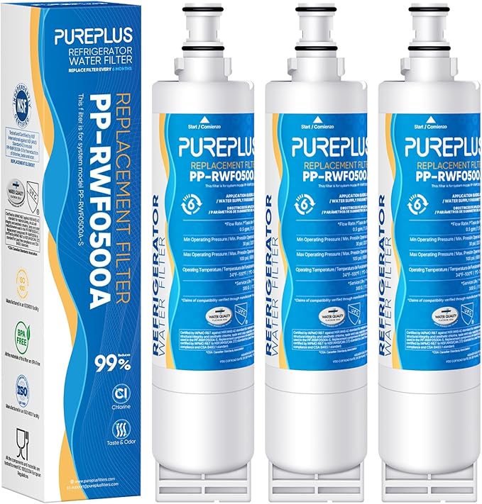 PUREPLUS 4396508 Refrigerator Water Filter, Replacement for EDR5RXD1, EveryDrop Filter 5, 4396510, 4392857, Kenmore 46-9010, 9085, LC400V, WF-NLC240V, RFC0500A, WF285, W10186668, 3Pack