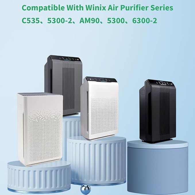 115115 Replacement Filter for Winix Plasmawave C535,5300,5300-2,6300,6300-2,P300,AM90,C909,9800,9000,5000,5000B Air Purifier,2 set True HEPA Size.2 HEPA +12 Carbon Filters.