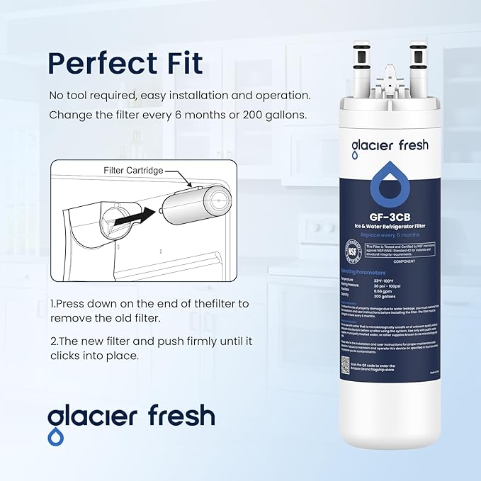 GLACIER FRESH WF3CB Refrigerator Water Filter Replacement for PureSource 3, 706465, WF425, Compatible with Frigidaire ULTRAWF, Pure Source Ultra, Kenmore 9999, 469999, A0094E28261, 3 Packs