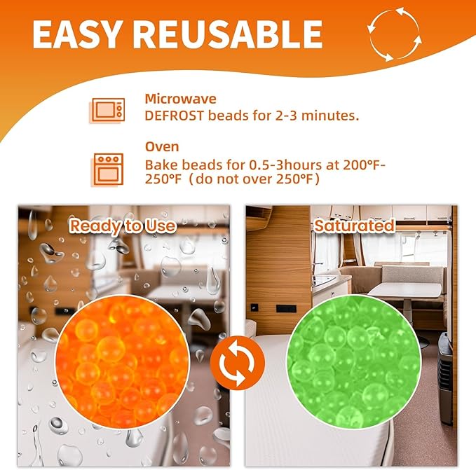 2X 1000 Gram Reachargeable Silica Gel Beads with 2 Cloth Bags, Indicating Moisture Absorber Desiccant Packs for Storage