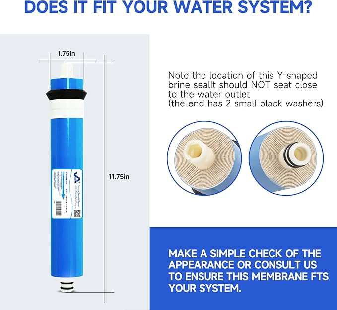 50 GPD RO Membrane Filter Replacement, Reverse Osmosis Membrane Element 11.75" x 1.75" Water Filter Replacement for Undersink Home Drinking RO Water Filtration System