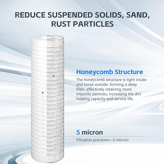 BLUERISE 5 Micron 10" x 2.5" Water Filter Replacement Whole House Sediment Home Water Filter Replacement Cartridge Ro Sediment Filter Easy Installation Fits Any 10" Reverse Osmosis Unit - 6 Pack