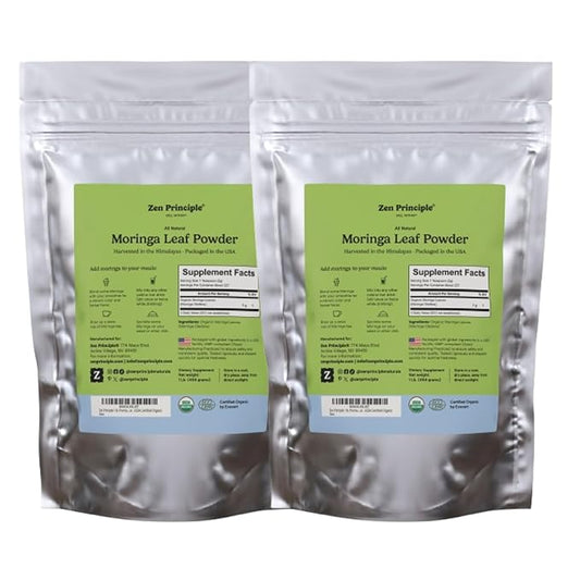 Zen Principle 2-Pack Premium Organic Moringa Oleifera Leaf Powder. USDA Certified Organic.