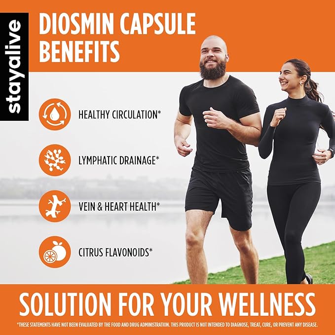 STAY ALIVE Pure Diosmin Complex 1000mg Formula, 120 Capsules, Citrus Bioflavonoids Rich Fruit Extract, 2 Month Supply, 100% Vegetarian, Non-GMO & Gluten Free Diosmin Supplement