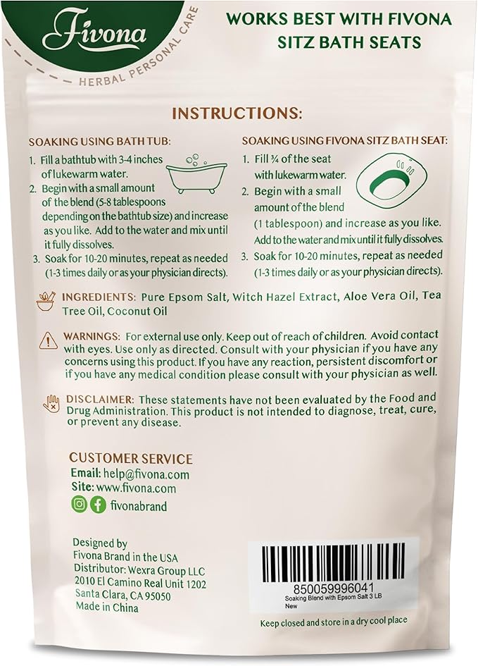 Sitz Bath Salts for Hemorrhoids Treatment - Soak Blend Epsom Salt with Natural Essential Oils, Soothing Perineal Soaking for Postpartum Care, Discomfort Relief, Fissures - Value Pack 3LB